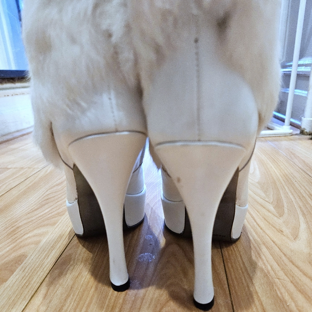 RARE Y2K El Dantes Platform Knee High Boots White Rabbit Fur Chunky EU 41 US 10 - Picture 12 of 16